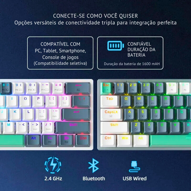 TECLADO MECÂNICO SEM FIO GAMER MACHENIKE K500-B61W 60%