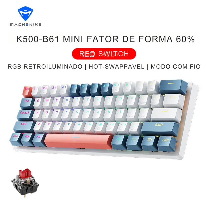 Teclado Mecânico Machenike K500-B61 Mini Mechanical Keybaord 60%