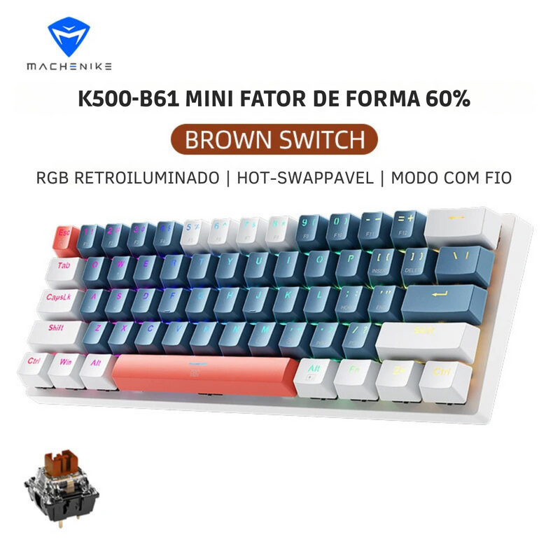 Teclado Mecânico Machenike K500-B61 Mini Mechanical Keybaord 60%