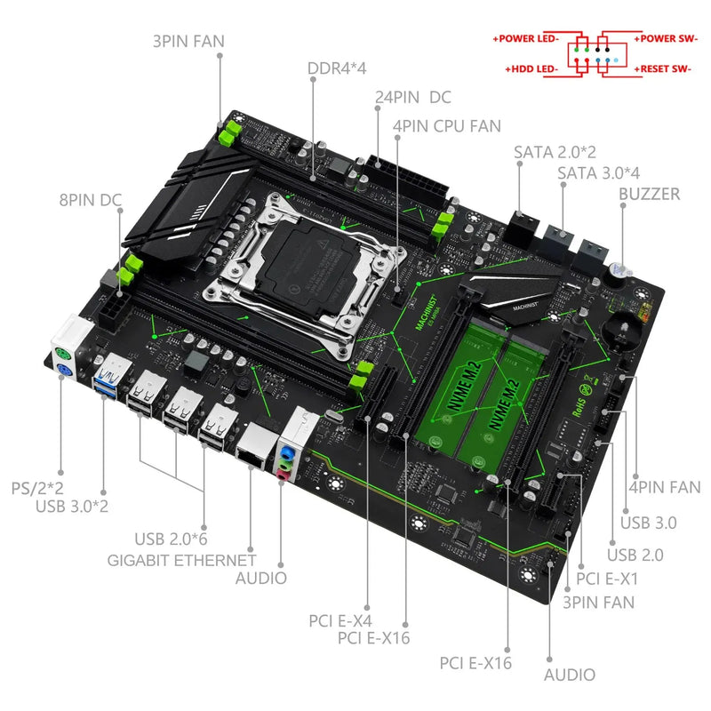 PLACA MÃE MACHINIST E5 MR9A V1.0 X99 SUPORTE LGA 2011-3