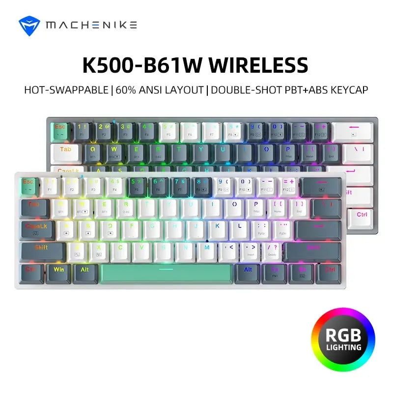 TECLADO MECÂNICO SEM FIO GAMER MACHENIKE K500-B61W 60%